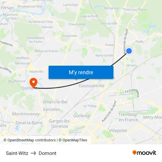 Saint-Witz to Domont map