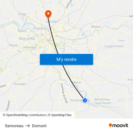 Samoreau to Domont map