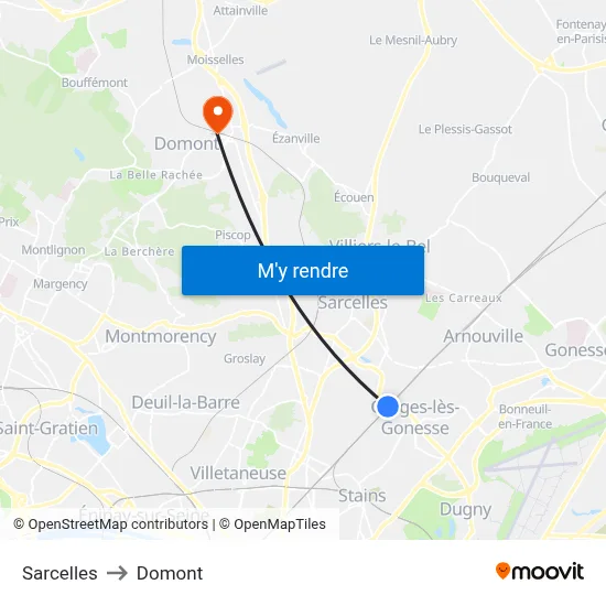 Sarcelles to Domont map