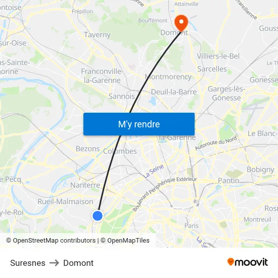 Suresnes to Domont map