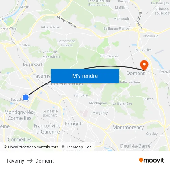Taverny to Domont map