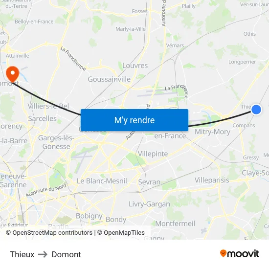 Thieux to Domont map