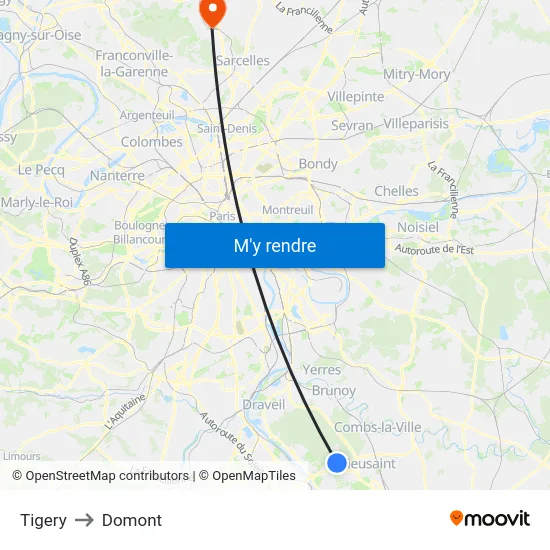 Tigery to Domont map