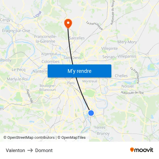 Valenton to Domont map