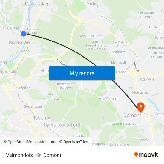 Valmondois to Domont map