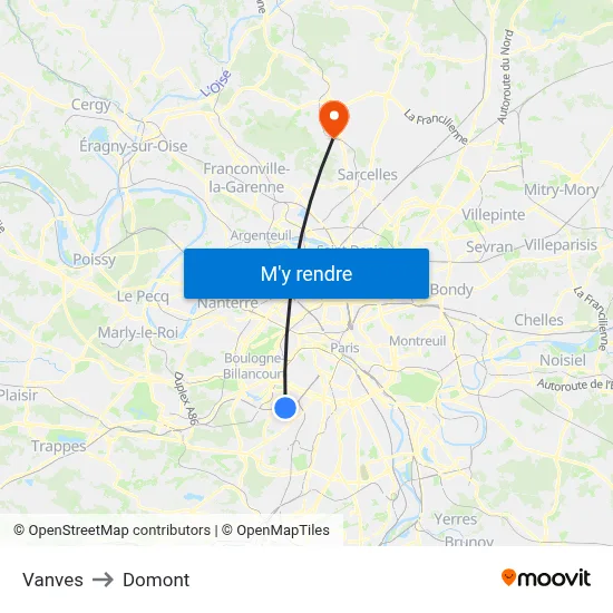 Vanves to Domont map