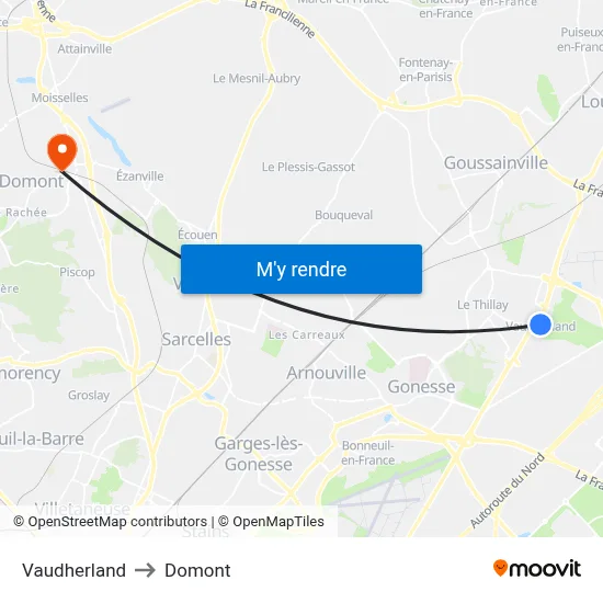 Vaudherland to Domont map