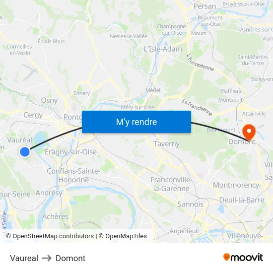 Vaureal to Domont map