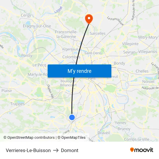 Verrieres-Le-Buisson to Domont map