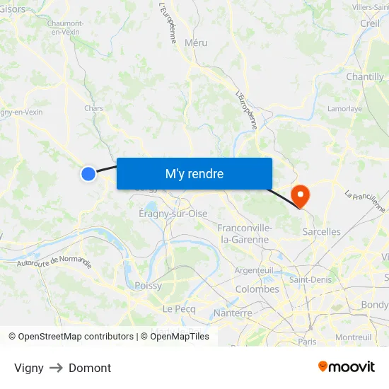Vigny to Domont map