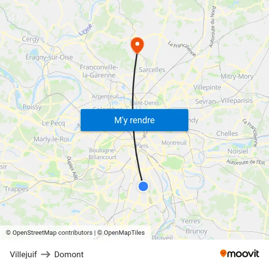 Villejuif to Domont map