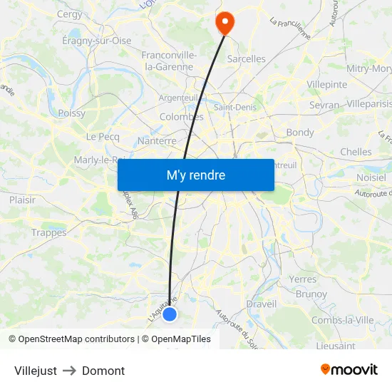 Villejust to Domont map