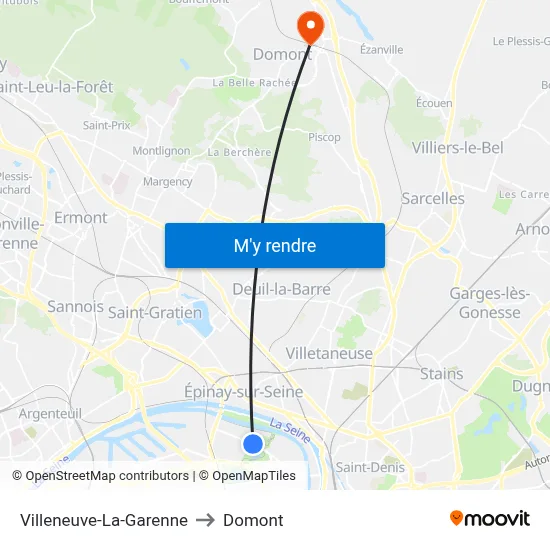 Villeneuve-La-Garenne to Domont map