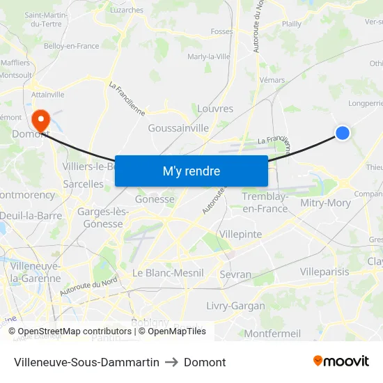 Villeneuve-Sous-Dammartin to Domont map