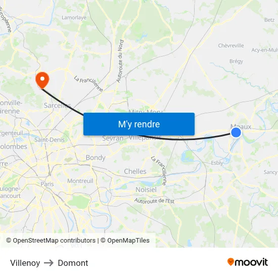 Villenoy to Domont map