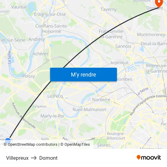 Villepreux to Domont map