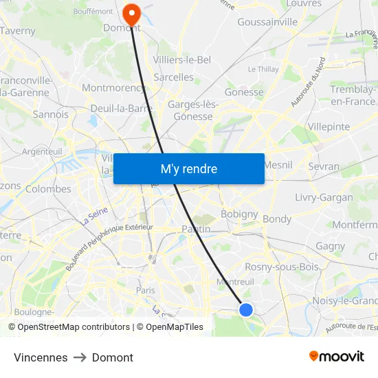 Vincennes to Domont map