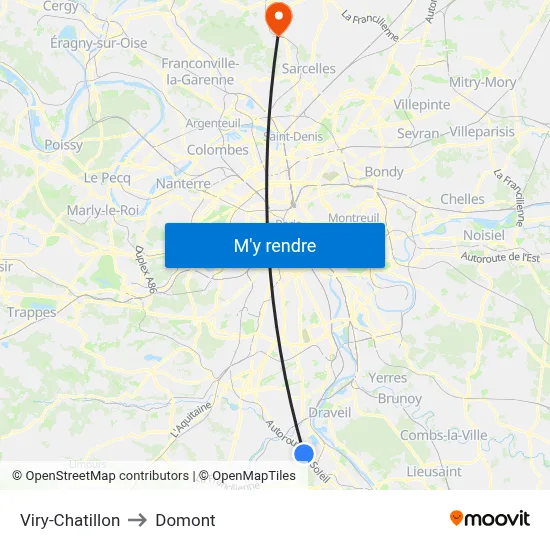 Viry-Chatillon to Domont map