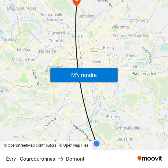 Évry - Courcouronnes to Domont map