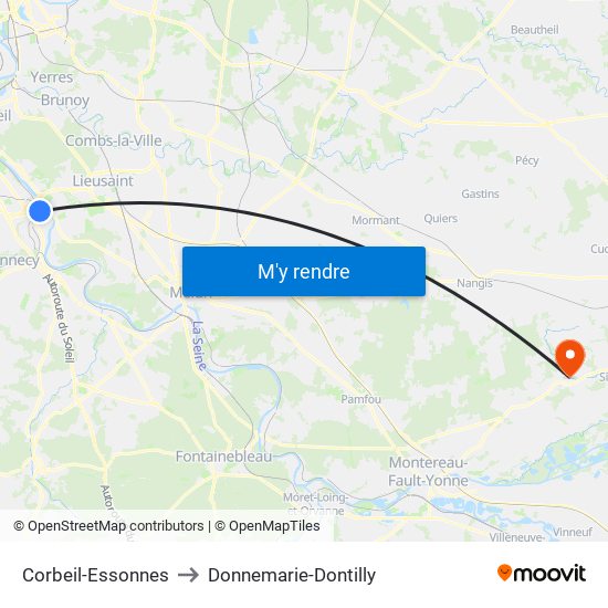 Corbeil-Essonnes to Donnemarie-Dontilly map