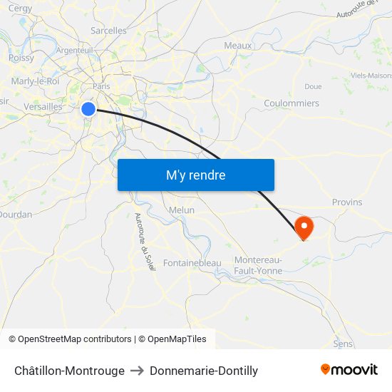 Châtillon-Montrouge to Donnemarie-Dontilly map