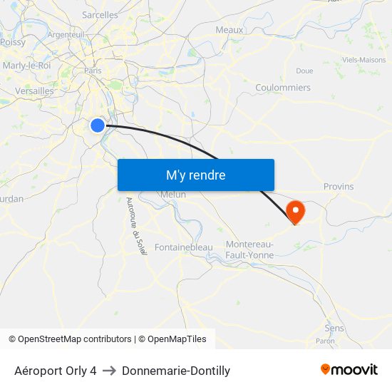 Aéroport Orly 4 to Donnemarie-Dontilly map