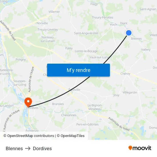 Blennes to Dordives map