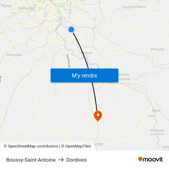 Boussy-Saint-Antoine to Dordives map