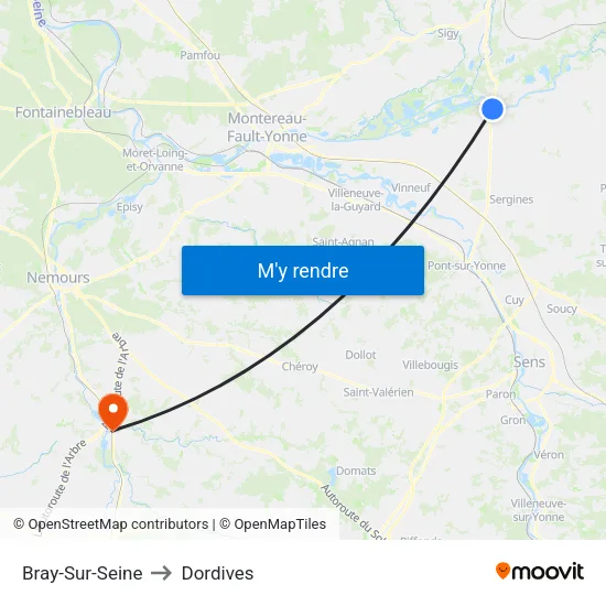 Bray-Sur-Seine to Dordives map