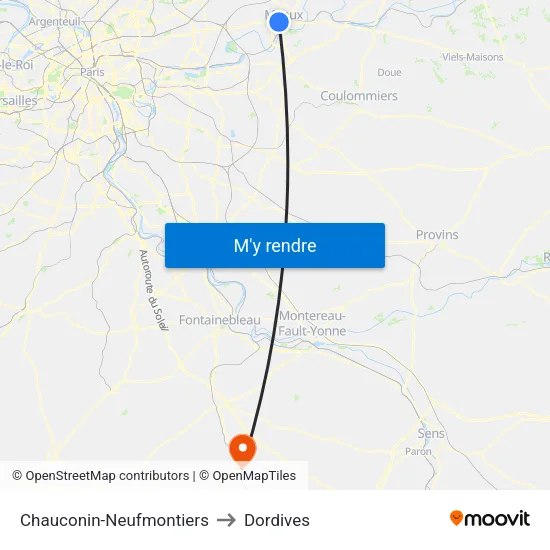 Chauconin-Neufmontiers to Dordives map