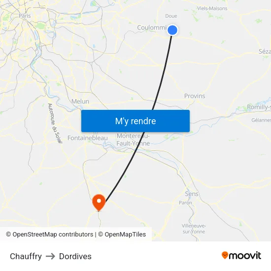 Chauffry to Dordives map