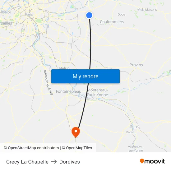 Crecy-La-Chapelle to Dordives map