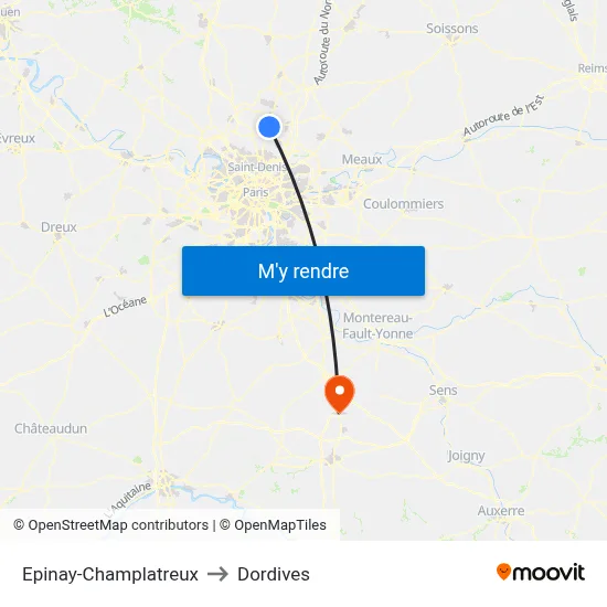 Epinay-Champlatreux to Dordives map