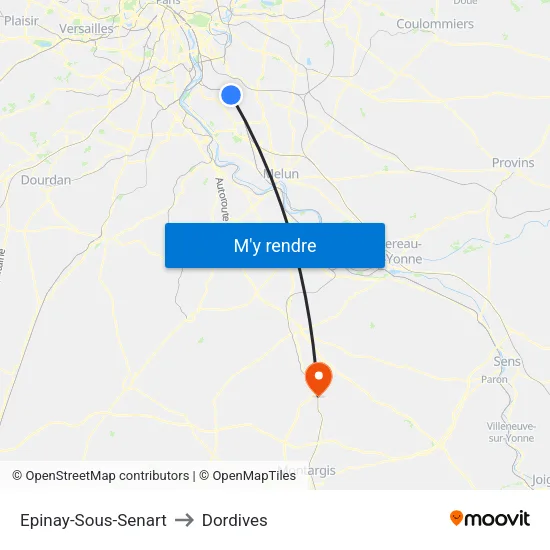 Epinay-Sous-Senart to Dordives map