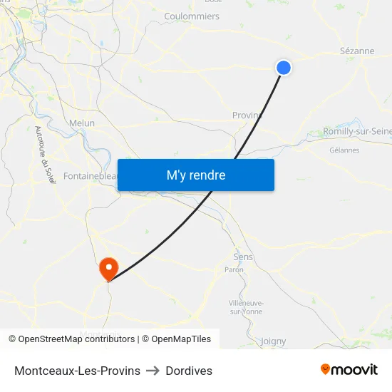 Montceaux-Les-Provins to Dordives map