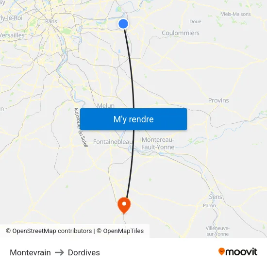 Montevrain to Dordives map