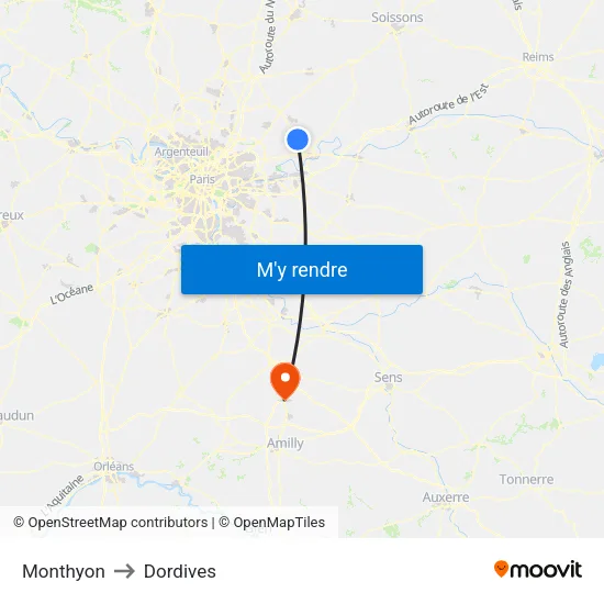 Monthyon to Dordives map