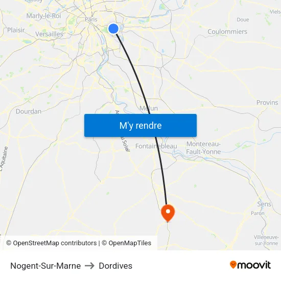 Nogent-Sur-Marne to Dordives map