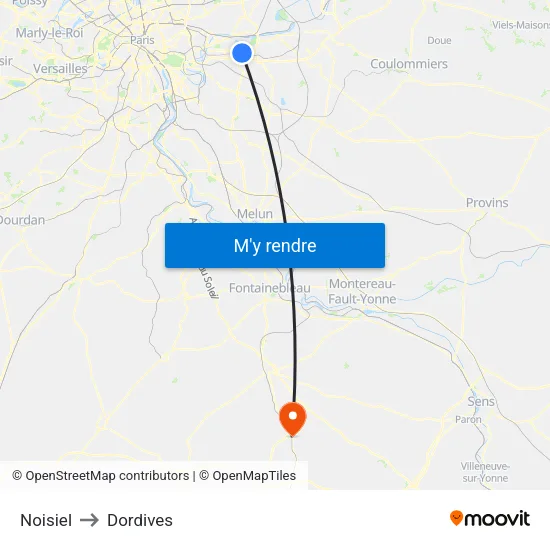 Noisiel to Dordives map