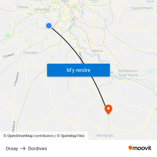 Orsay to Dordives map