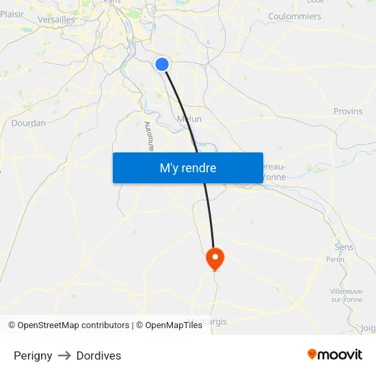 Perigny to Dordives map