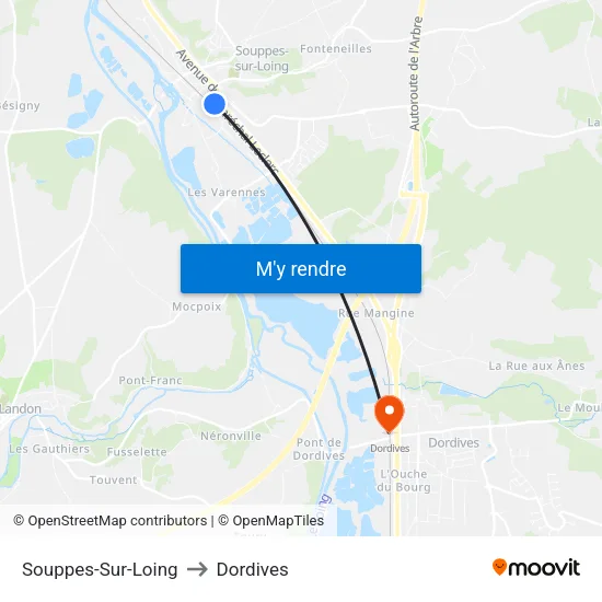 Souppes-Sur-Loing to Dordives map