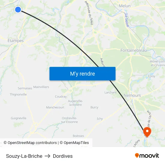 Souzy-La-Briche to Dordives map