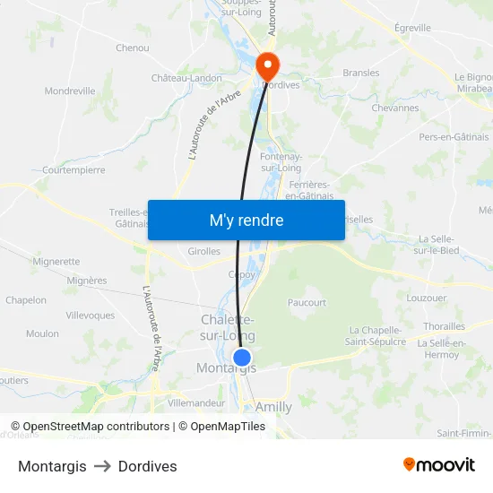 Montargis to Dordives map