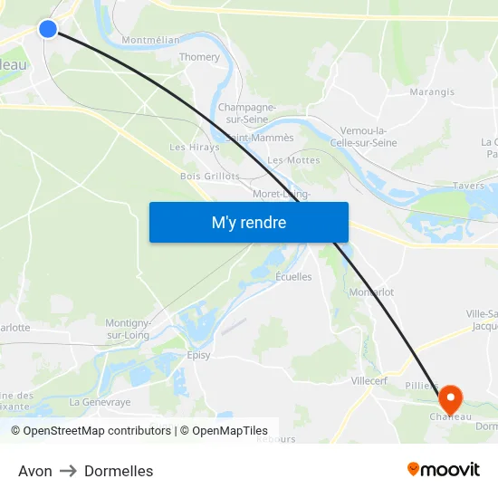 Avon to Dormelles map