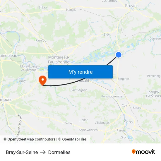 Bray-Sur-Seine to Dormelles map