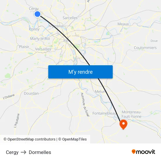 Cergy to Dormelles map