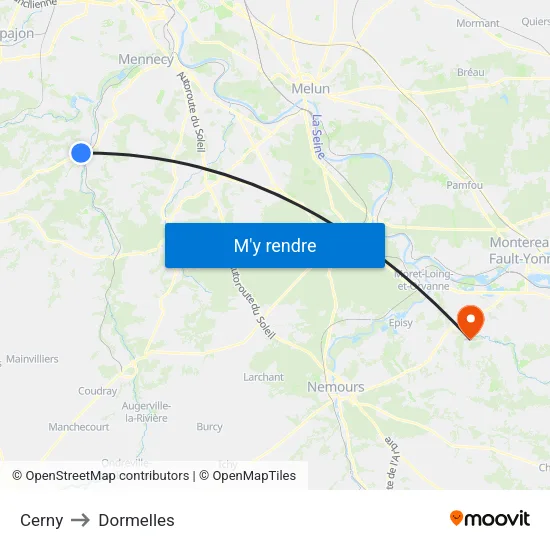Cerny to Dormelles map