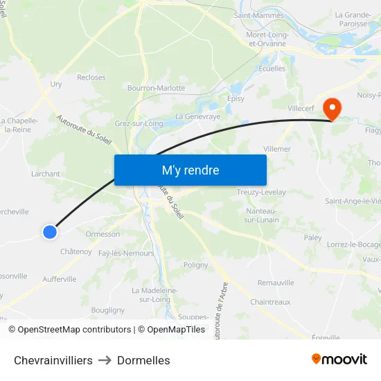 Chevrainvilliers to Dormelles map