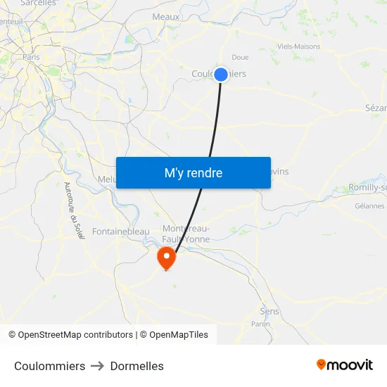 Coulommiers to Dormelles map